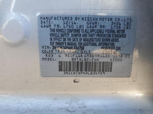 Photo 11 VIN: 3N1CN7AP4HL834759 - NISSAN VERSA 