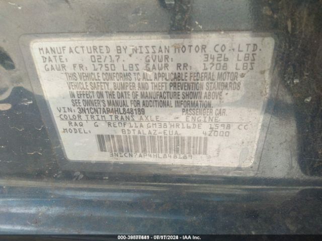 Photo 8 VIN: 3N1CN7AP4HL848189 - NISSAN VERSA 