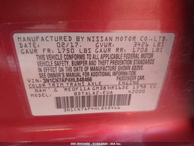 Photo 8 VIN: 3N1CN7AP4HL848466 - NISSAN VERSA 