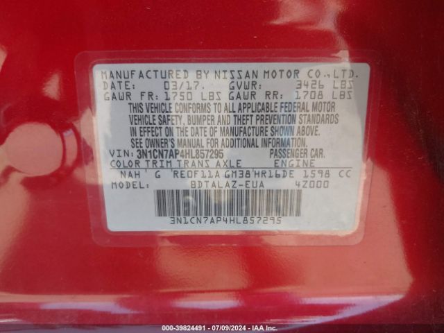 Photo 8 VIN: 3N1CN7AP4HL857295 - NISSAN VERSA 