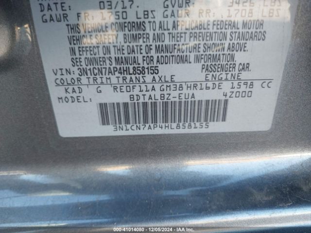 Photo 8 VIN: 3N1CN7AP4HL858155 - NISSAN VERSA 