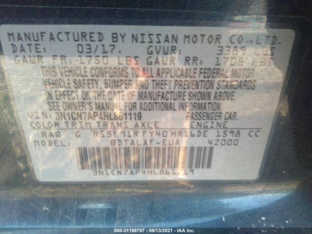 Photo 8 VIN: 3N1CN7AP4HL861119 - NISSAN VERSA SEDAN 