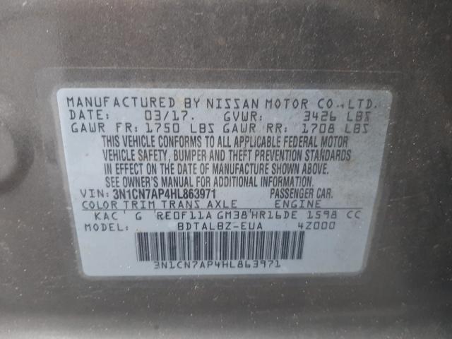 Photo 9 VIN: 3N1CN7AP4HL863971 - NISSAN VERSA S 