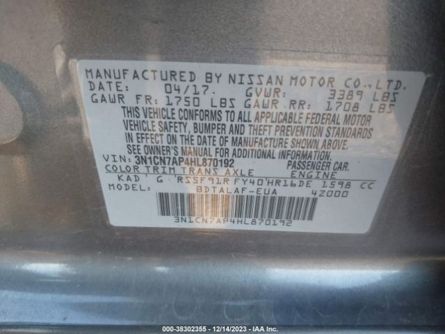 Photo 8 VIN: 3N1CN7AP4HL870192 - NISSAN VERSA 