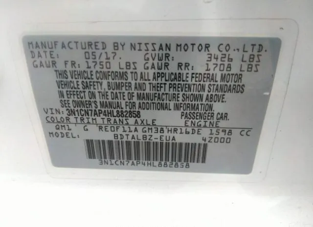 Photo 8 VIN: 3N1CN7AP4HL882858 - NISSAN VERSA SEDAN 