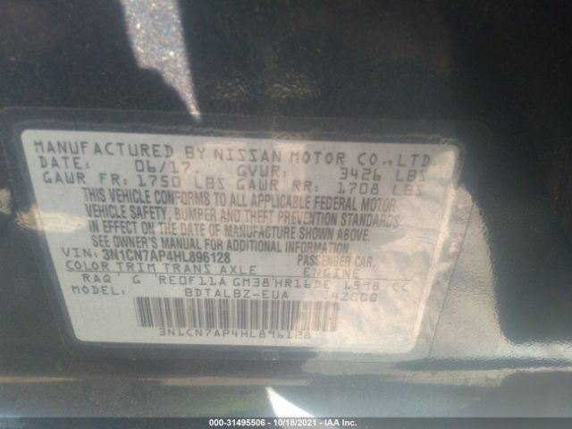 Photo 8 VIN: 3N1CN7AP4HL896128 - NISSAN VERSA SEDAN 