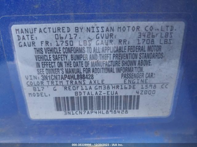 Photo 8 VIN: 3N1CN7AP4HL898428 - NISSAN VERSA 