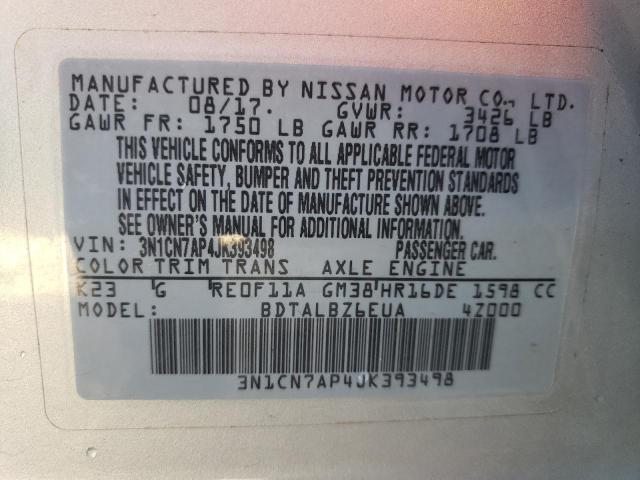 Photo 9 VIN: 3N1CN7AP4JK393498 - NISSAN VERSA S 