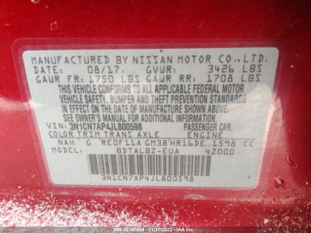 Photo 8 VIN: 3N1CN7AP4JL800598 - NISSAN VERSA SEDAN 