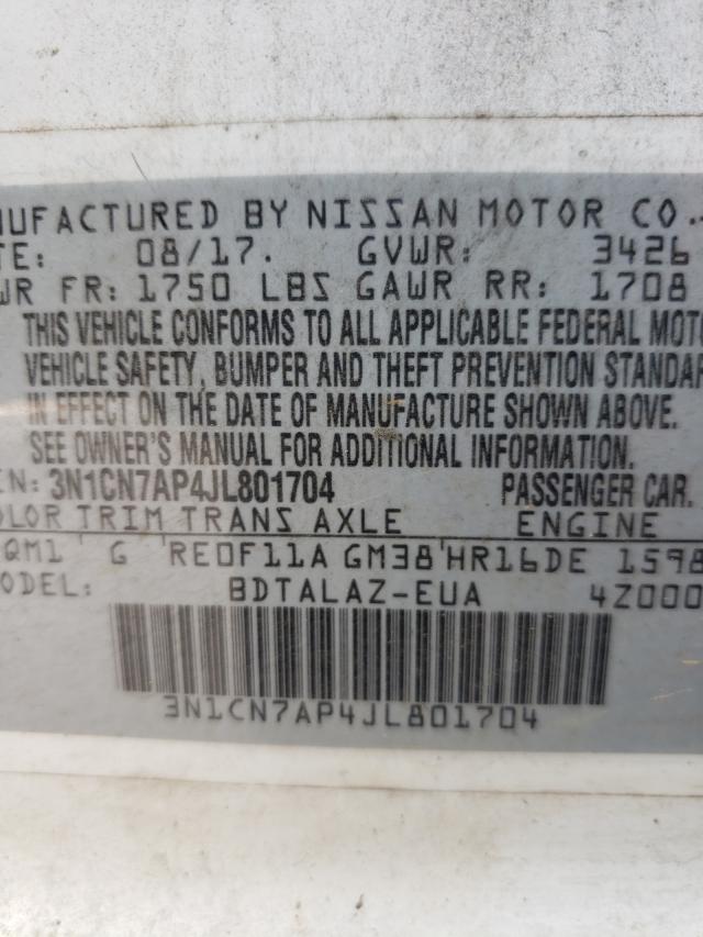 Photo 9 VIN: 3N1CN7AP4JL801704 - NISSAN VERSA S 