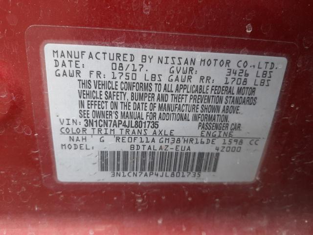 Photo 9 VIN: 3N1CN7AP4JL801735 - NISSAN VERSA S 