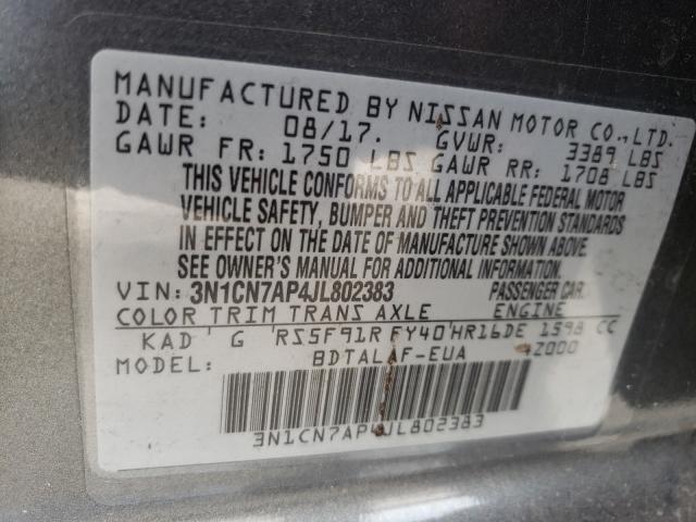 Photo 9 VIN: 3N1CN7AP4JL802383 - NISSAN VERSA S 