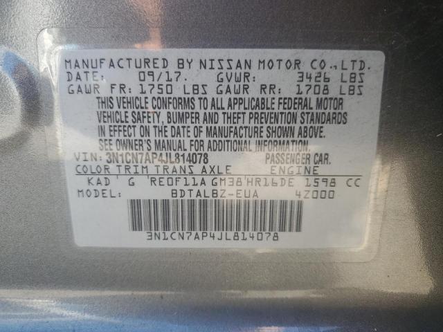 Photo 12 VIN: 3N1CN7AP4JL814078 - NISSAN VERSA 