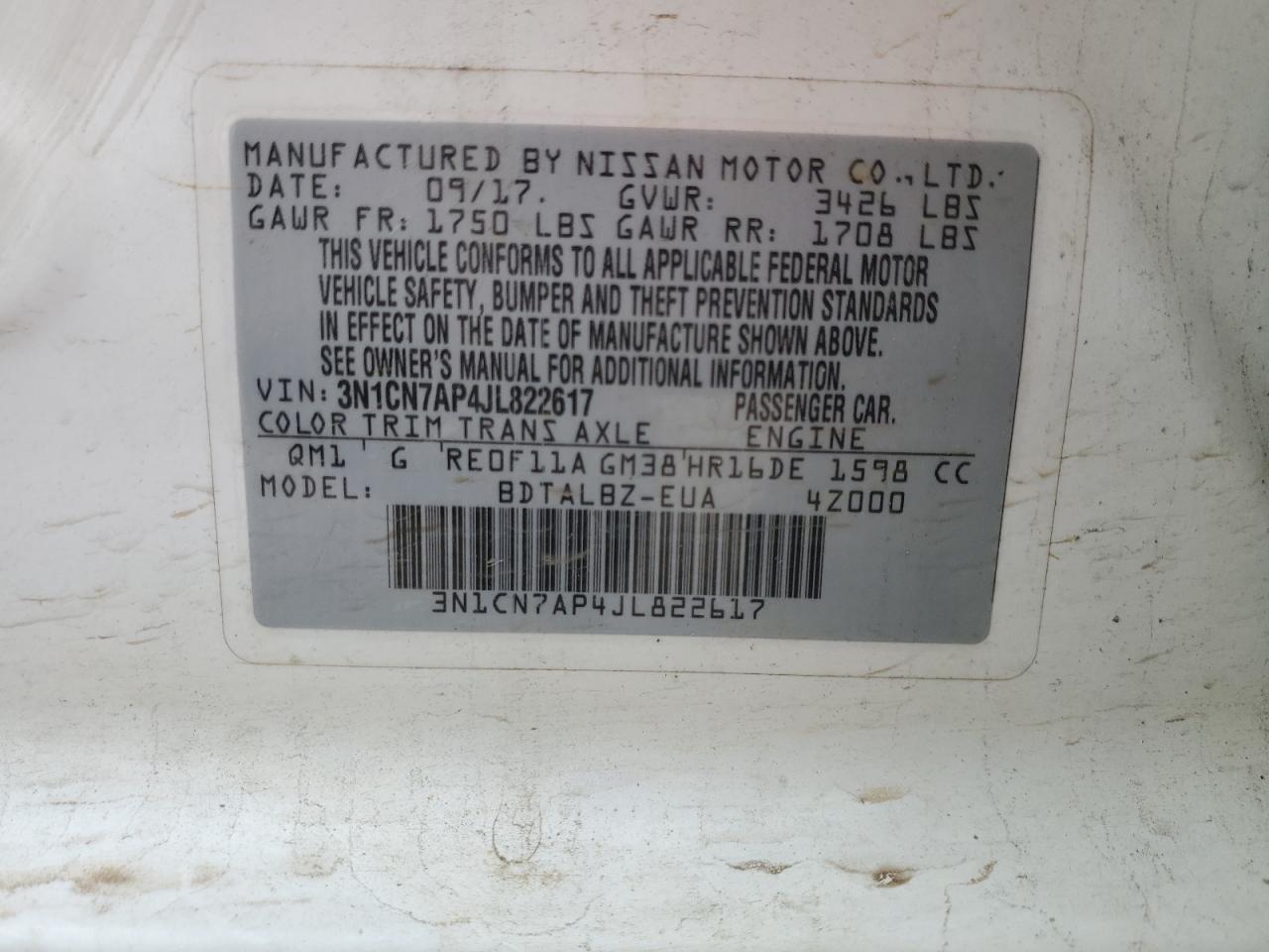 Photo 11 VIN: 3N1CN7AP4JL822617 - NISSAN VERSA 