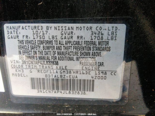 Photo 8 VIN: 3N1CN7AP4JL832838 - NISSAN VERSA SEDAN 