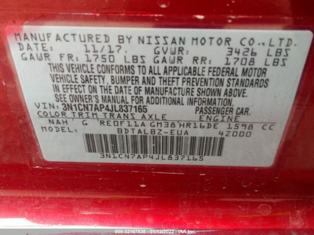 Photo 8 VIN: 3N1CN7AP4JL837165 - NISSAN VERSA SEDAN 