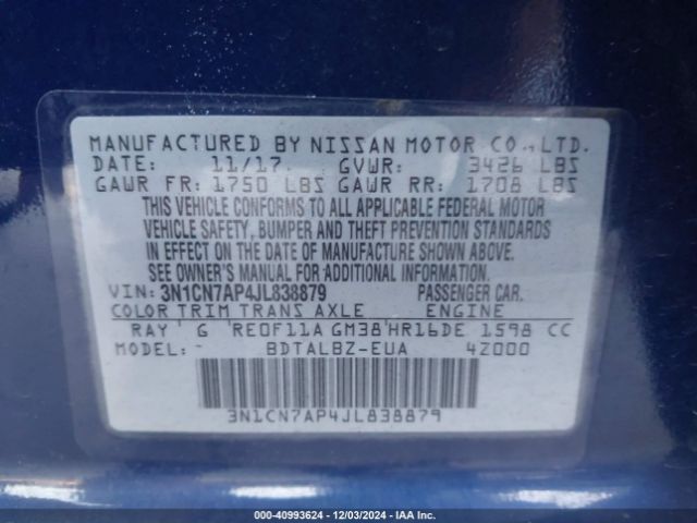 Photo 8 VIN: 3N1CN7AP4JL838879 - NISSAN VERSA 