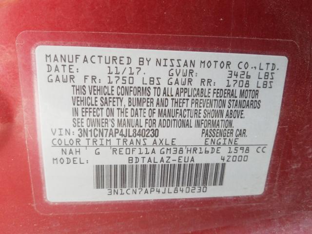 Photo 9 VIN: 3N1CN7AP4JL840230 - NISSAN VERSA S 