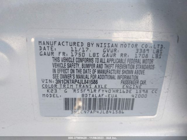 Photo 8 VIN: 3N1CN7AP4JL841586 - NISSAN VERSA SEDAN 