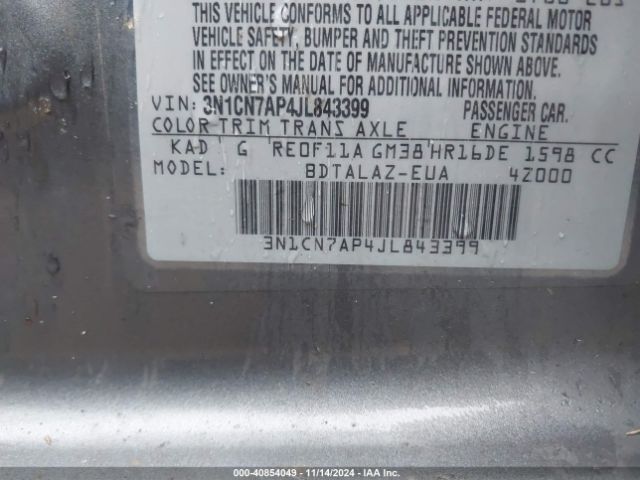 Photo 8 VIN: 3N1CN7AP4JL843399 - NISSAN VERSA 