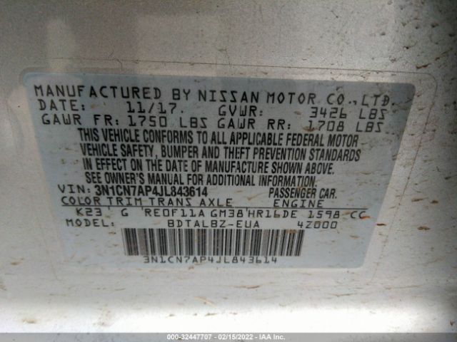 Photo 8 VIN: 3N1CN7AP4JL843614 - NISSAN VERSA SEDAN 