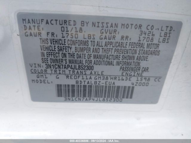 Photo 8 VIN: 3N1CN7AP4JL852300 - NISSAN VERSA 