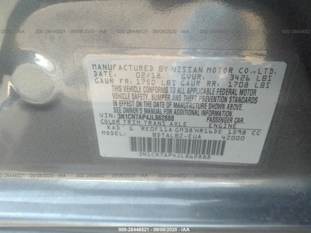 Photo 8 VIN: 3N1CN7AP4JL862888 - NISSAN VERSA SEDAN 