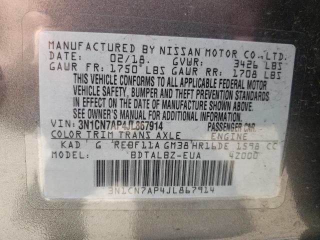 Photo 9 VIN: 3N1CN7AP4JL867914 - NISSAN VERSA S 