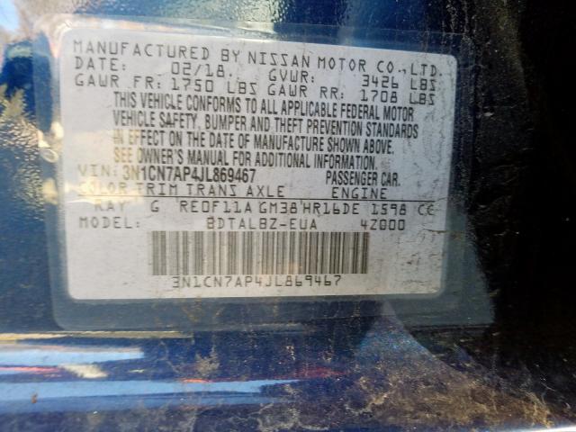 Photo 9 VIN: 3N1CN7AP4JL869467 - NISSAN VERSA 