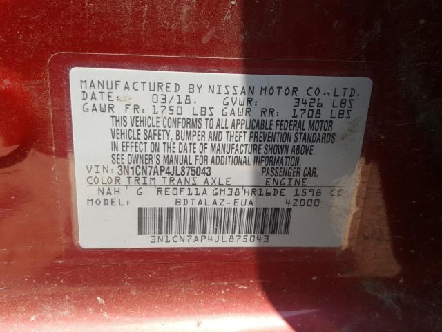 Photo 9 VIN: 3N1CN7AP4JL875043 - NISSAN VERSA S 