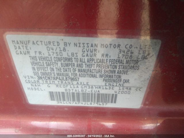 Photo 8 VIN: 3N1CN7AP4JL879657 - NISSAN VERSA SEDAN 