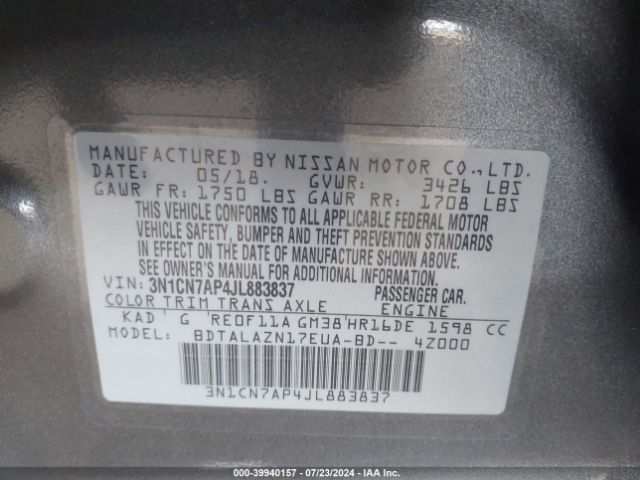 Photo 8 VIN: 3N1CN7AP4JL883837 - NISSAN VERSA 