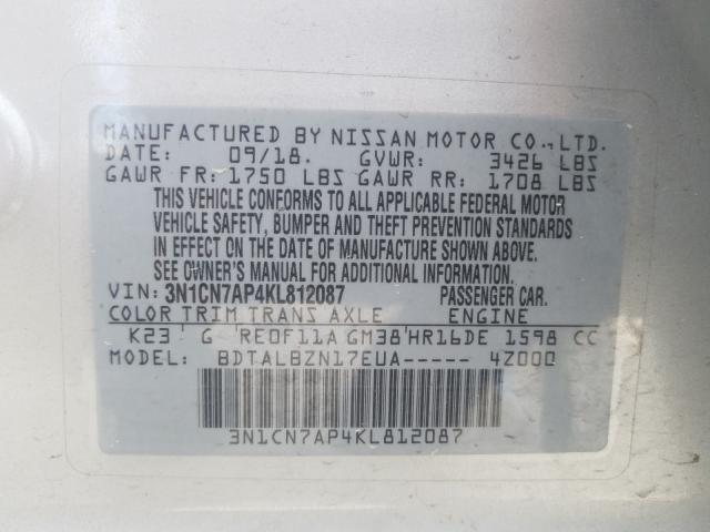 Photo 9 VIN: 3N1CN7AP4KL812087 - NISSAN VERSA S 