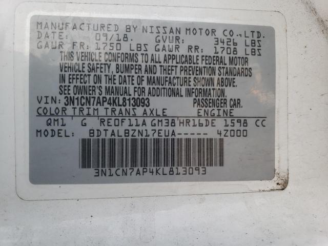 Photo 11 VIN: 3N1CN7AP4KL813093 - NISSAN VERSA S 