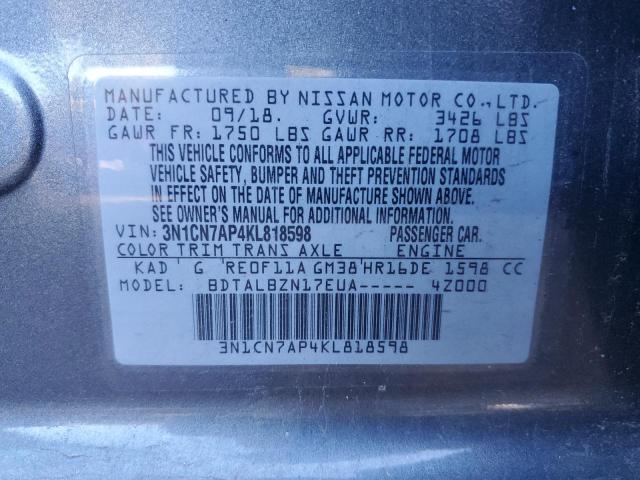 Photo 11 VIN: 3N1CN7AP4KL818598 - NISSAN VERSA S 