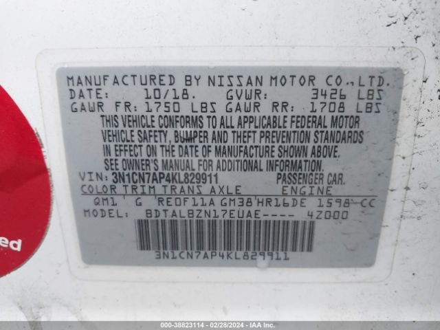 Photo 8 VIN: 3N1CN7AP4KL829911 - NISSAN VERSA 