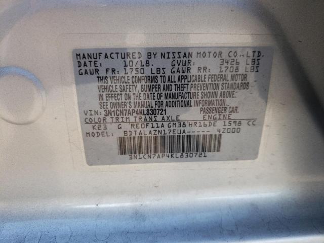 Photo 9 VIN: 3N1CN7AP4KL830721 - NISSAN VERSA S 