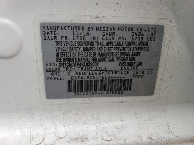 Photo 9 VIN: 3N1CN7AP4KL832002 - NISSAN VERSA S 