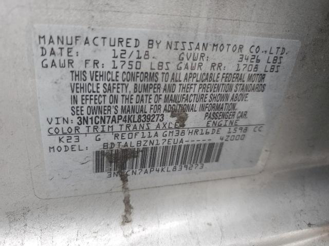 Photo 11 VIN: 3N1CN7AP4KL839273 - NISSAN VERSA 