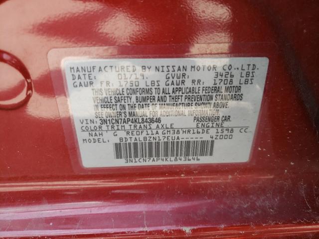 Photo 9 VIN: 3N1CN7AP4KL843646 - NISSAN VERSA S 