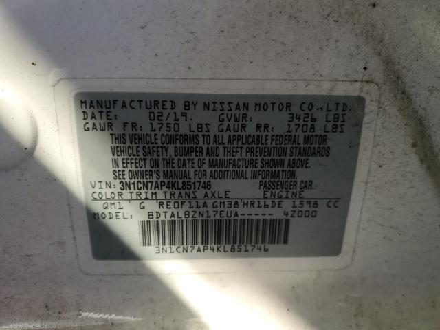 Photo 12 VIN: 3N1CN7AP4KL851746 - NISSAN VERSA S 