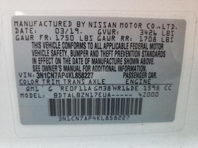 Photo 9 VIN: 3N1CN7AP4KL858227 - NISSAN VERSA S 