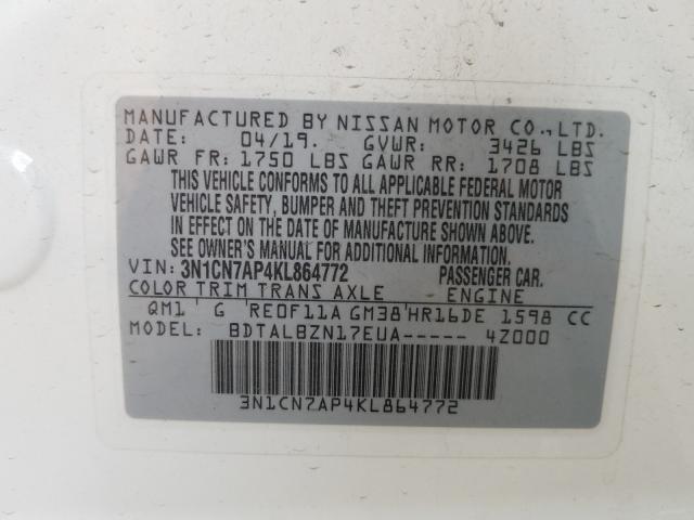 Photo 9 VIN: 3N1CN7AP4KL864772 - NISSAN VERSA S 