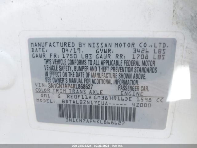 Photo 8 VIN: 3N1CN7AP4KL868627 - NISSAN VERSA 