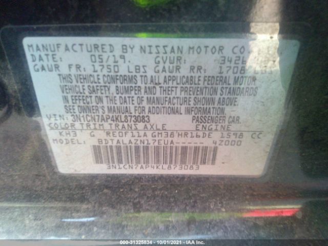 Photo 8 VIN: 3N1CN7AP4KL873083 - NISSAN VERSA SEDAN 