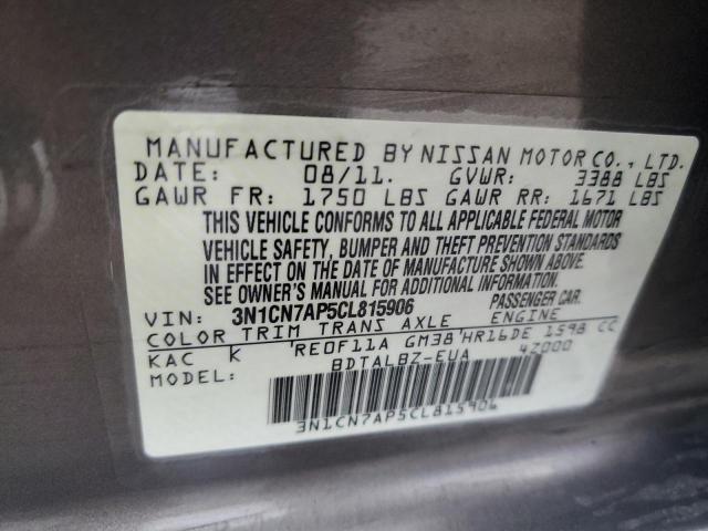 Photo 11 VIN: 3N1CN7AP5CL815906 - NISSAN VERSA S 