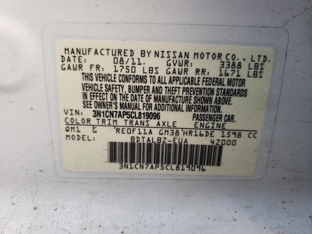 Photo 9 VIN: 3N1CN7AP5CL819096 - NISSAN VERSA S 