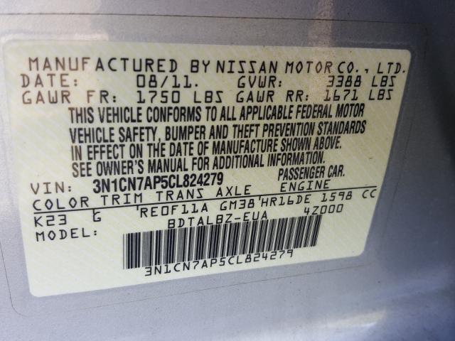 Photo 9 VIN: 3N1CN7AP5CL824279 - NISSAN VERSA S 