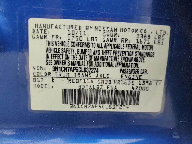 Photo 12 VIN: 3N1CN7AP5CL837274 - NISSAN VERSA 