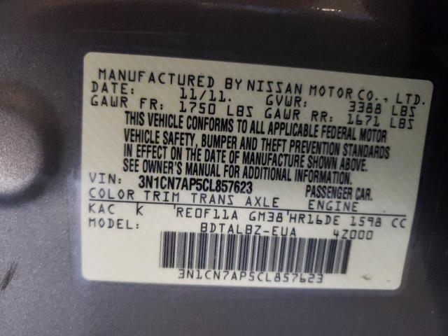 Photo 9 VIN: 3N1CN7AP5CL857623 - NISSAN VERSA S 